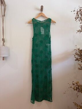 Zara Green Crochet Floral Maxi Dress